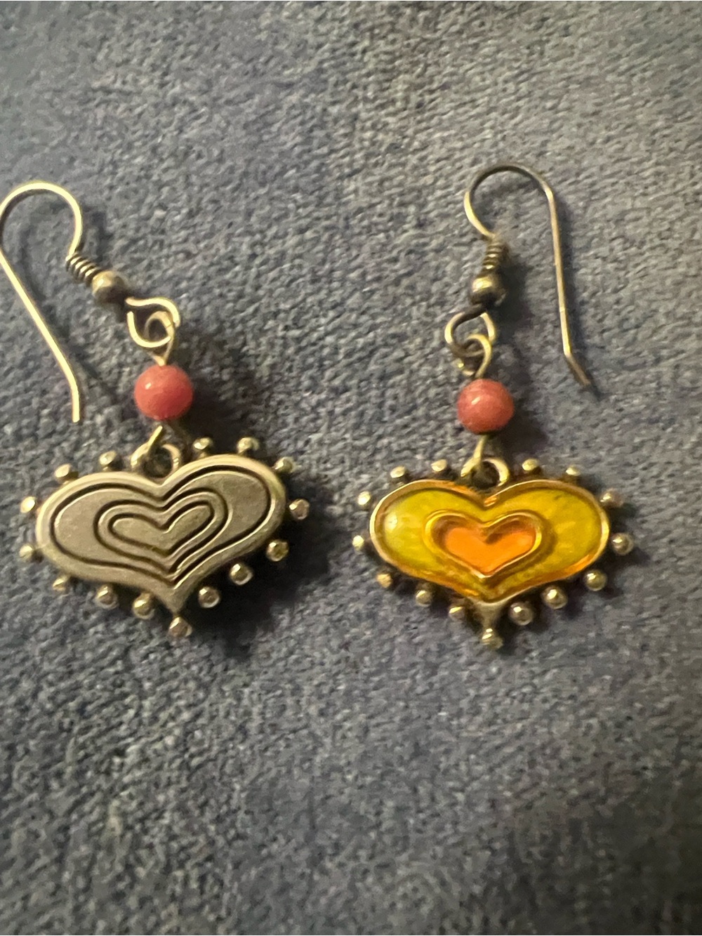 Vintage Brighton Heart Drop Dangle Earrings in Pink and Green, Silver